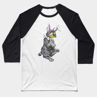 Bobtail BunnyCat: Grey Tabby (White) Baseball T-Shirt